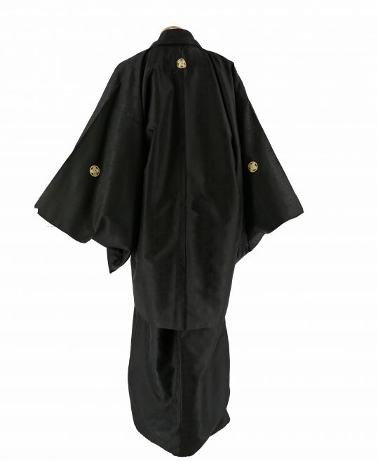 紋付袴レンタル・成人式・結婚式・卒業式|黒　黒ラメ菱形[身長180cm対応]No.317